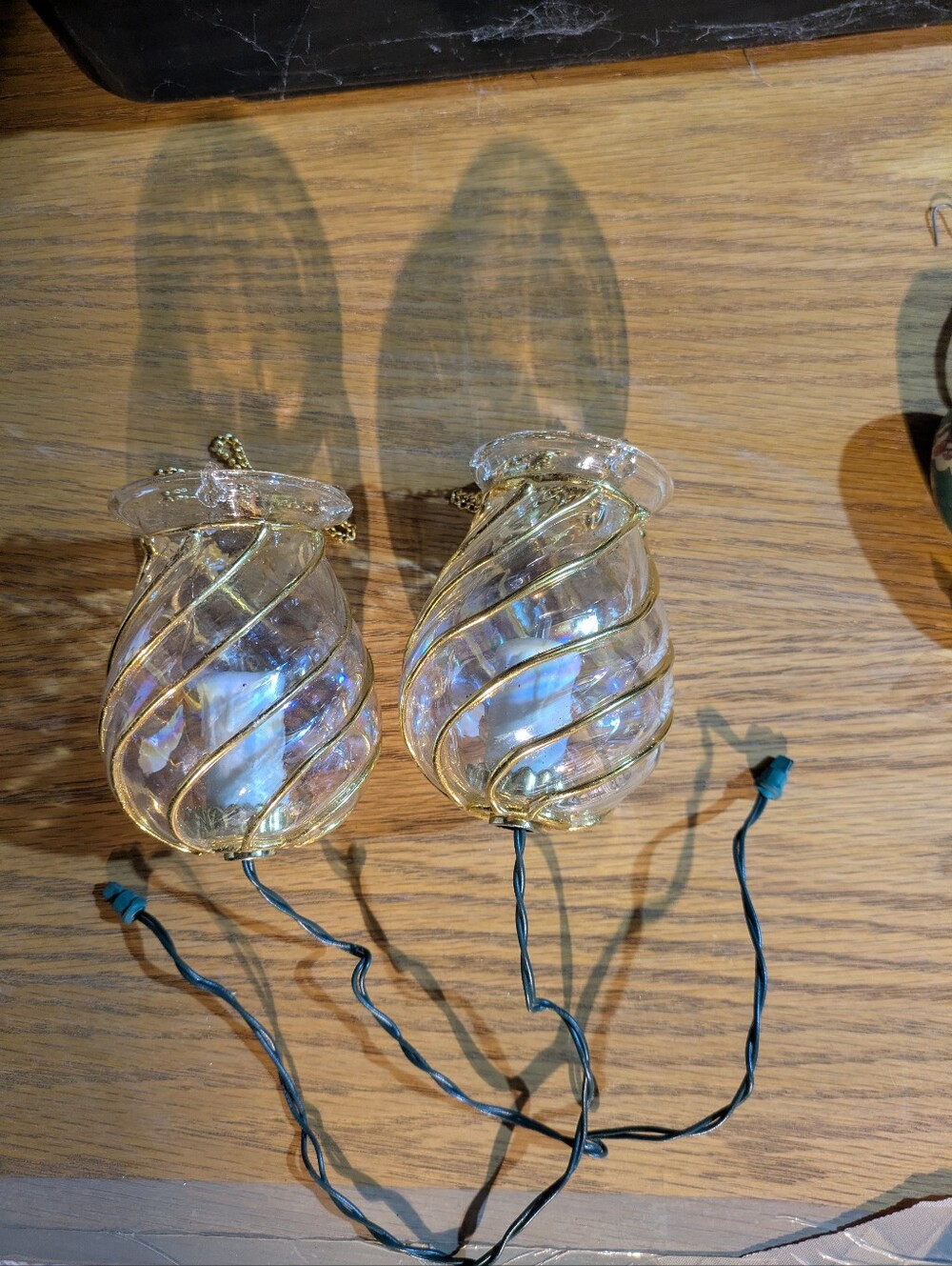 Glass Spiral Hanging Ornaments – Iridescent Gold Accents (2)